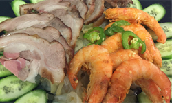 Chinese Antipasto Platter: Pork Knuckle, Salt and Pepper Shrimps on Jellyfish 燻豬蹄椒鹽蝦拼盤
