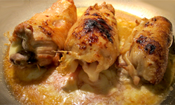 Roasted Boneless Chicken with Cheese and Mango Sauce