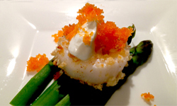 Scallops Asparagus and Flying Fish Eggs