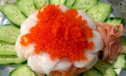 Hotate Mille-feuille Sushi Layers: Scallops, Salmon  Seaweed and Tobiko